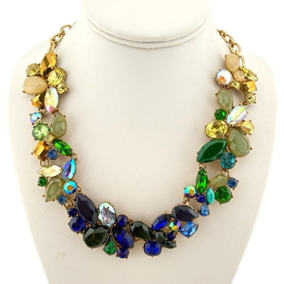 J. Crew Multicolor Ombré Gem Necklace in Blue Green & Gold